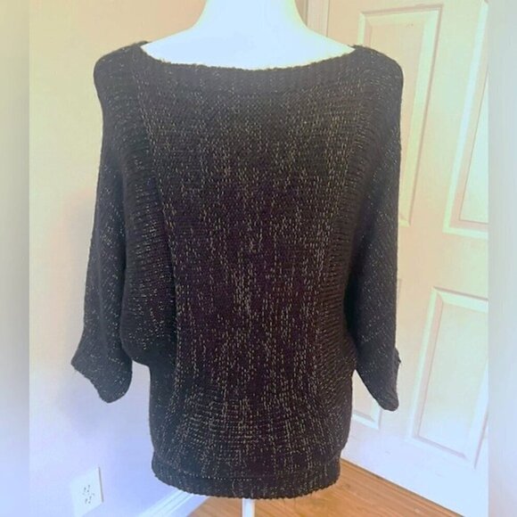 Nine West Jeans Sweater, Black Knit Sweater with Gold Metallic Mesh, Size S - Picture 5 of 9